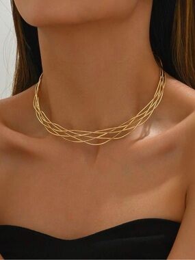 🍀3/$30 Twisted Multi-Strand Gold Choker Necklace - Women Jewelry